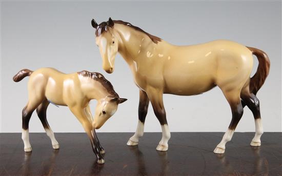 Two Beswick dun coloured horses from the BCC 1997 issue, 23cm and 16cm